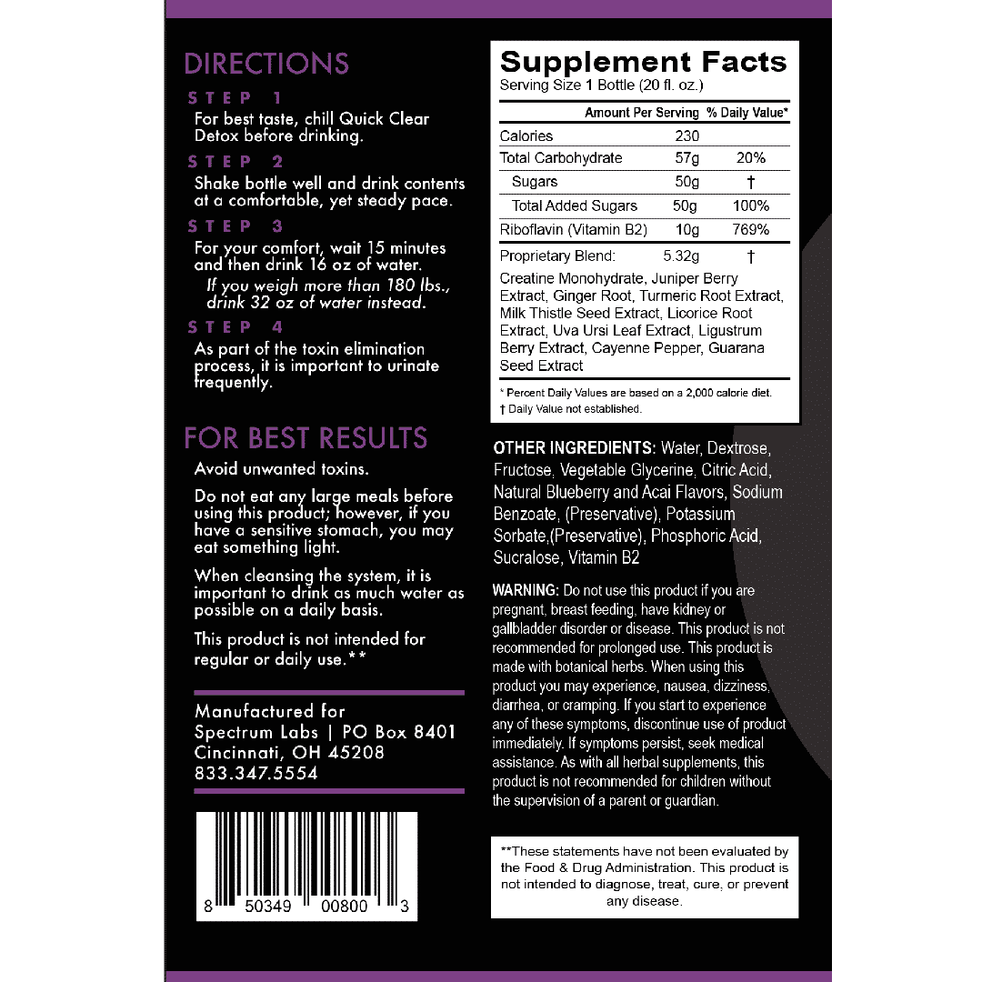 Quick Clear Detox back label