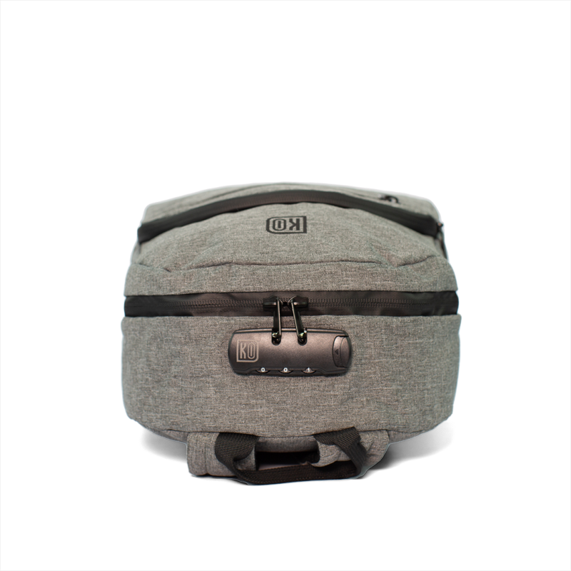 grey top view backpack with lock